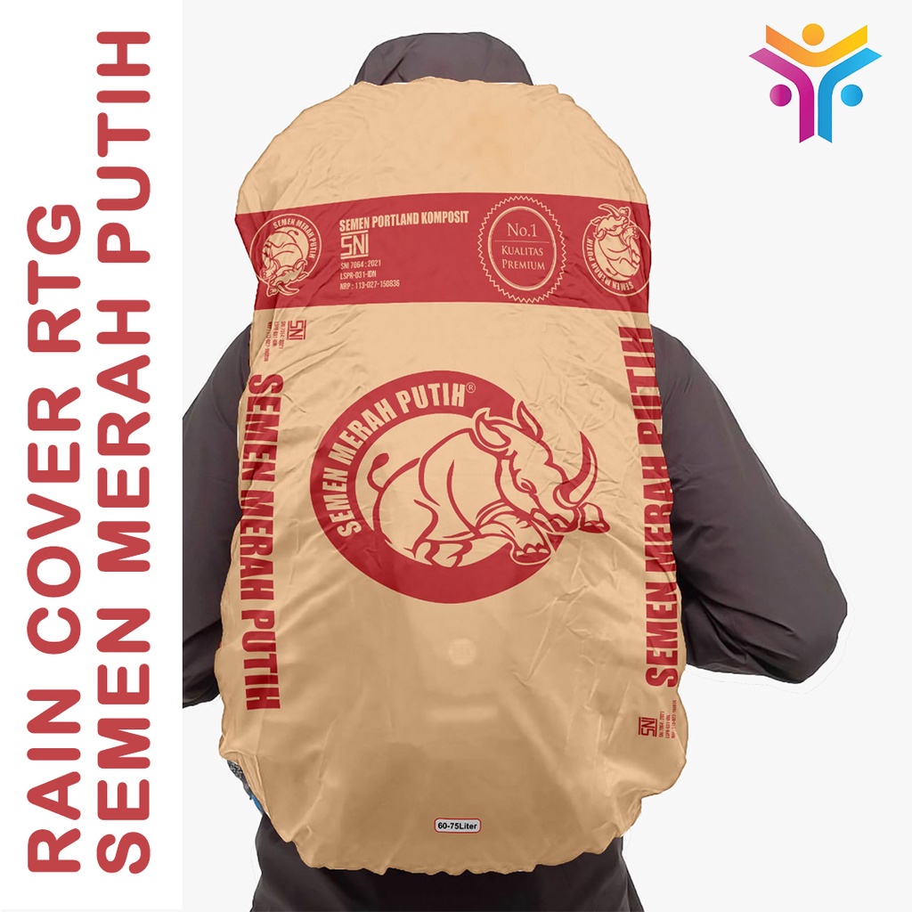 Rain Cover RTG Sarung Tas Gunung Travelling Premium Motif Unisex Pria Wanita Waterproof Murah Desain Suka Suka Semen Merah Putih