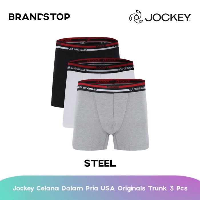 Jockey Celana Dalam Pria - USA Originals Trunk Boxer 3 Pcs  Pack - Steel S