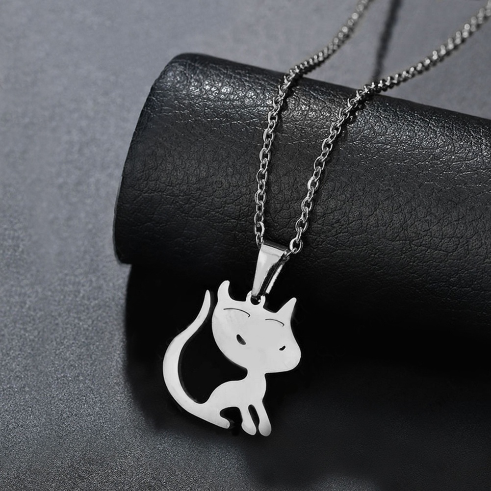 Hu Hu Hu Hu Hu Alat Bantu Pasang Kacamata♡ Kalung Liontin Kucing Bahan Stainless Steel Untuk Wanita