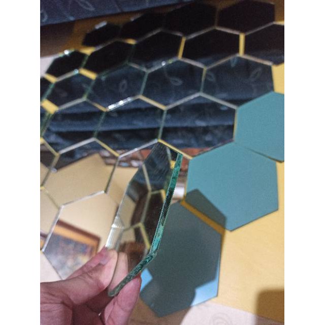 Kaca cermin hexagonal tebal 3mm tinggi 15cm panjang sisi 7 ...