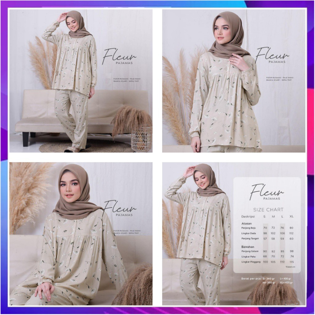 Fleur Pajamas By Cotton Chic Premium Sleepwear Piyama Busui Wanita Baju Tidur Bahan Rayon Printing