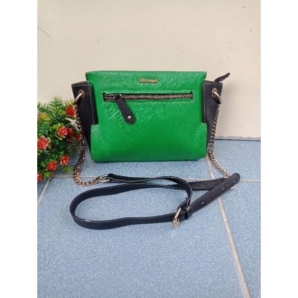 TAS SLING HIJAU SILVARRIE 2TONE FULL KULIT PVC, SLING KULIT, PRELOVED SLING KULIT