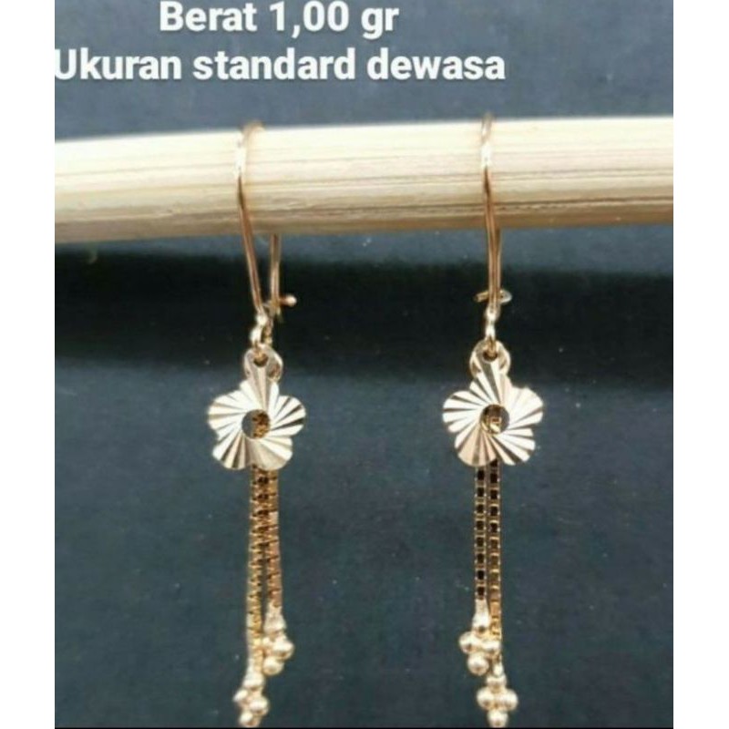 anting emas asli kadar 375 anting kait bunga