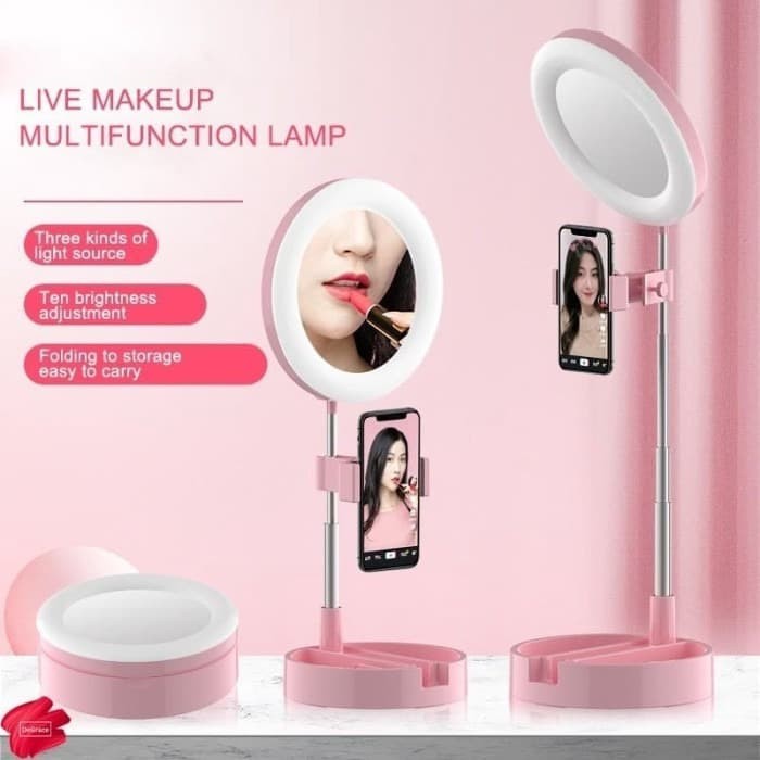 TRIPOD SELFIE RING LIGHT G3 MIRROR KACA MAKE UP LIPAT