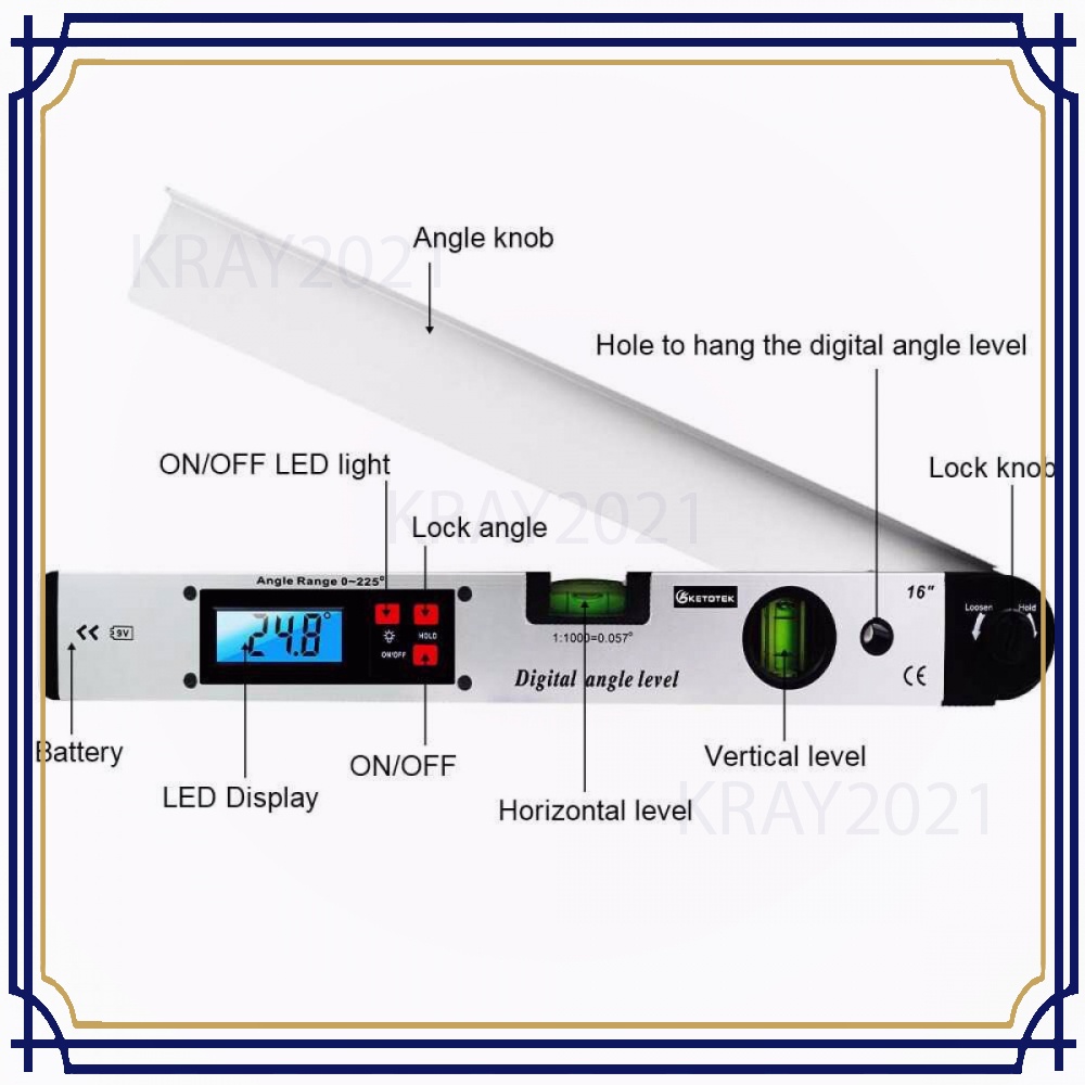 Inclinometer Goniometer Level Angle 225Deg 400mm - KET-200