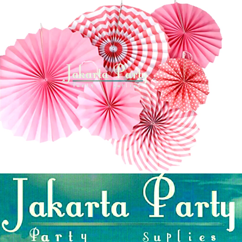 Paper Fan / Paper Fan Set 6 in 1 / Hiasan Dekorasi / Paper Fan Pink