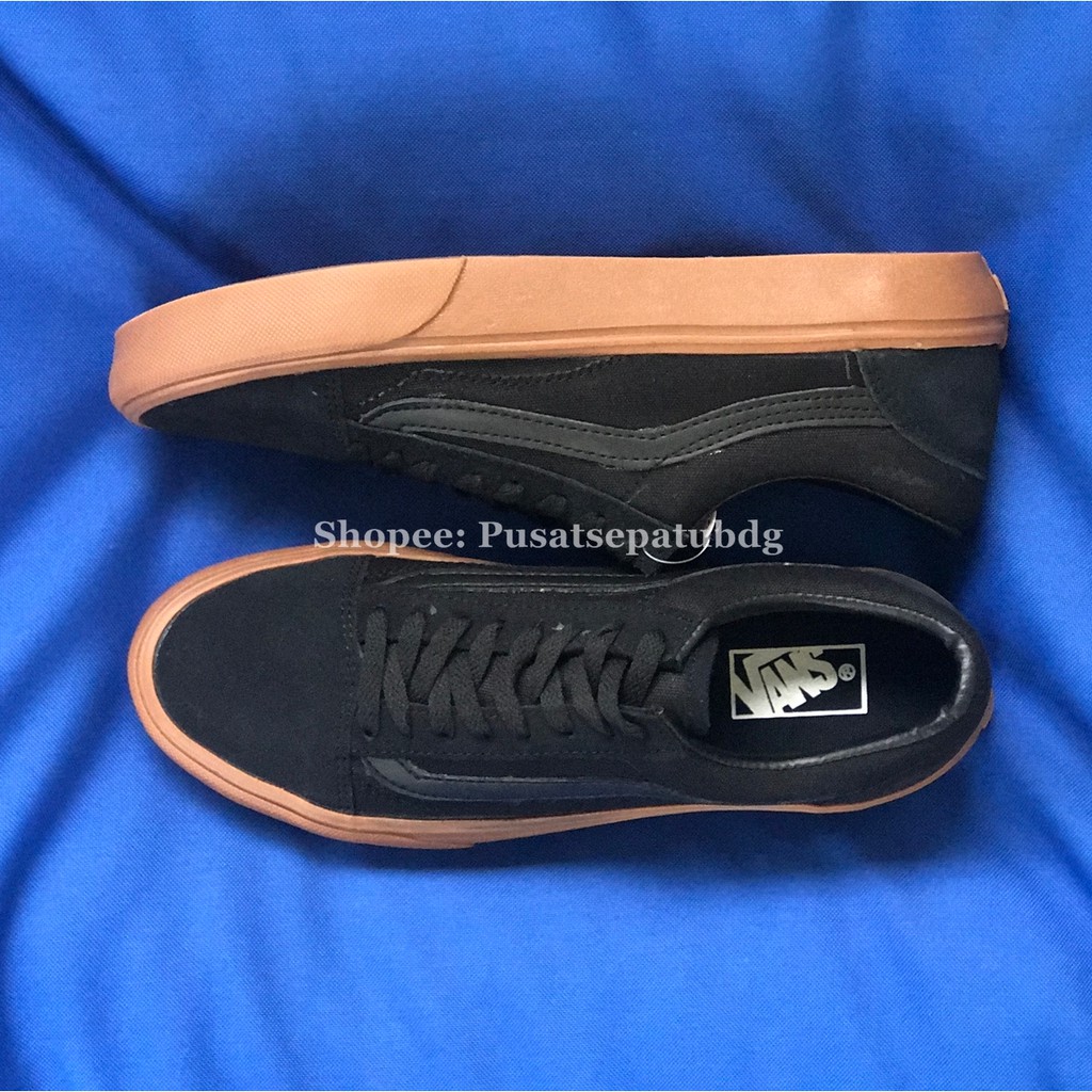 VANS OLDSKOOL BLACK GUM MONO HITAM COKLAT WAFFLE DT