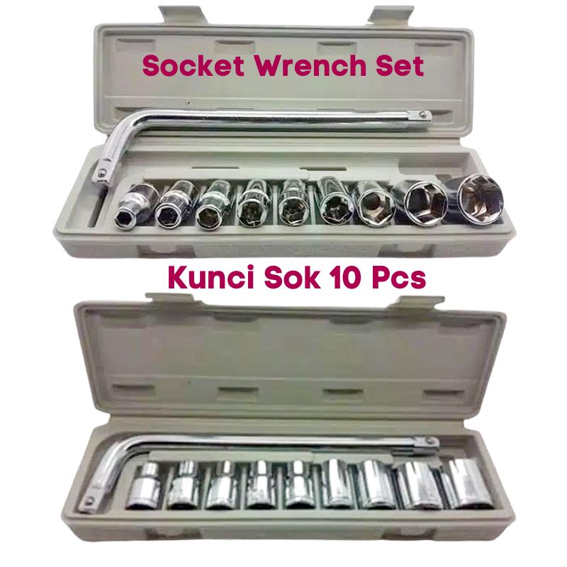 Socket Wrench Set Kunci Shock Sock Sok Set 10 Pcs  Motor Mobil-1