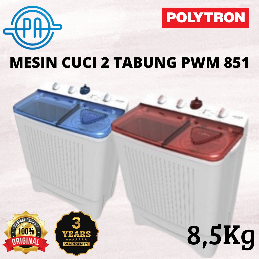 MESIN CUCI POLYTRON 2 TABUNG 8KG PWM 851 PWM851