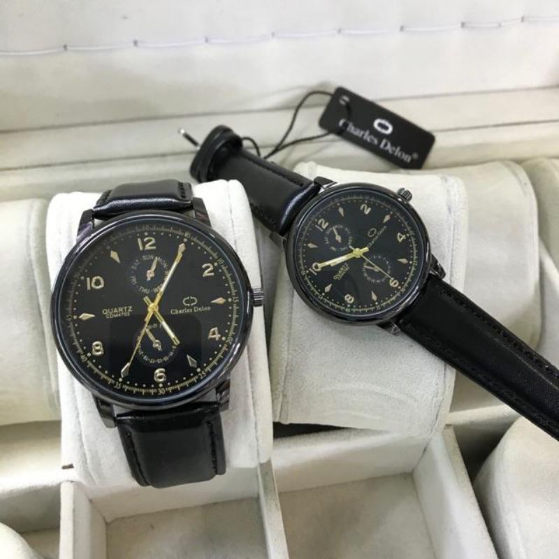 Charles Delon CDM4703 COUPLE ORIGINAL WATER RESISTANT / JAM TANGAN COUPLE PRIA WANITA TALI KULIT TAH