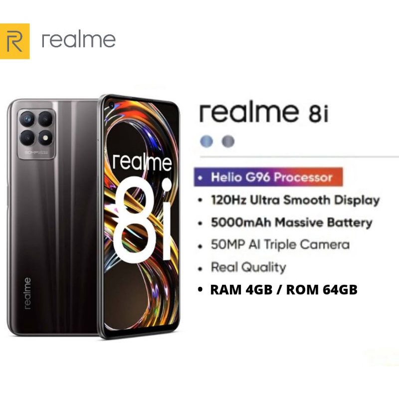 HP BARU REALME 8i | 8pro Camera 108MP Display Super Amoled ORIGINAL TERBARU GARANSI RESMI INDONESIA-Realme 8i 4/64 Black