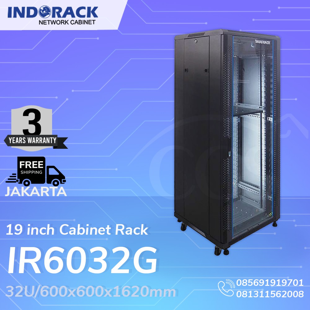 IR6032G - 32U Close Rack Depth 600mm Glass Door 19&quot; - INDORACK