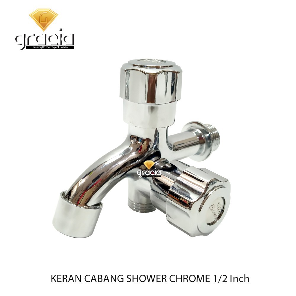 Kran cabang shower kamar mandi / Kran cabang 1/2 inch chrome baling bulat / Kran air cabang double