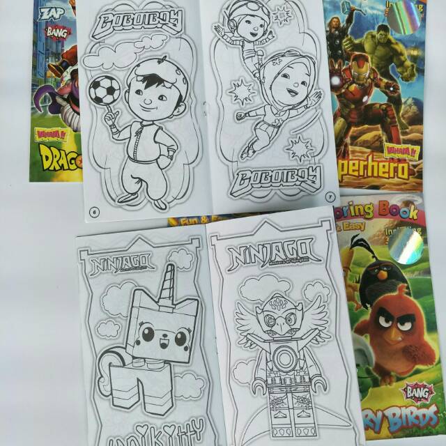 Buku Mewarna Anak Laki Ukuran Kecil 17cm Boboiboy Ninjago Dragonball Superhero dkk