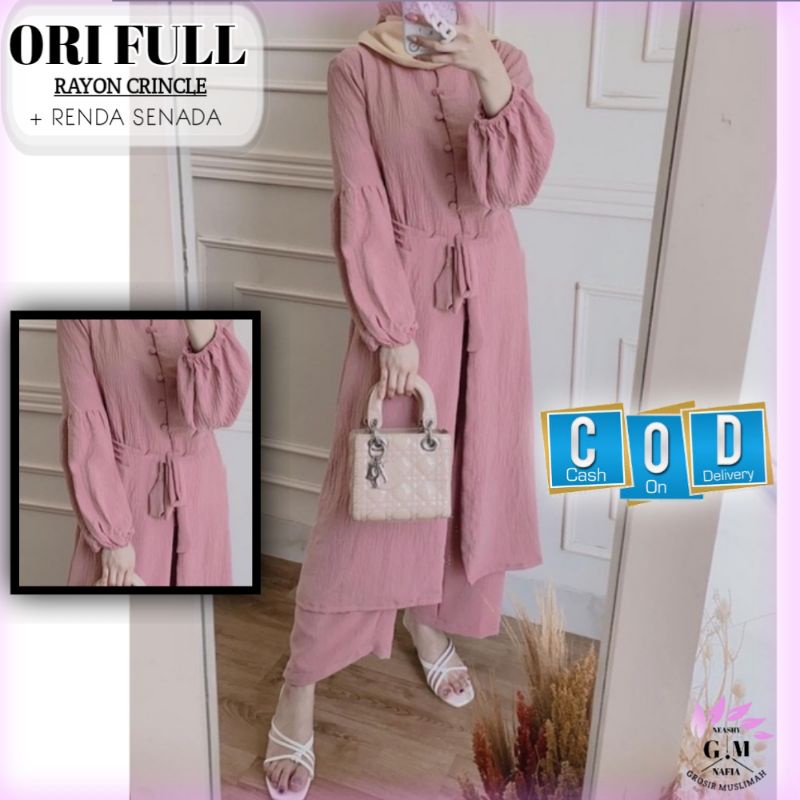 One Set Rayon Premium Polos Setelan Tunik Dan Celana Busui Muslimah Terbaru