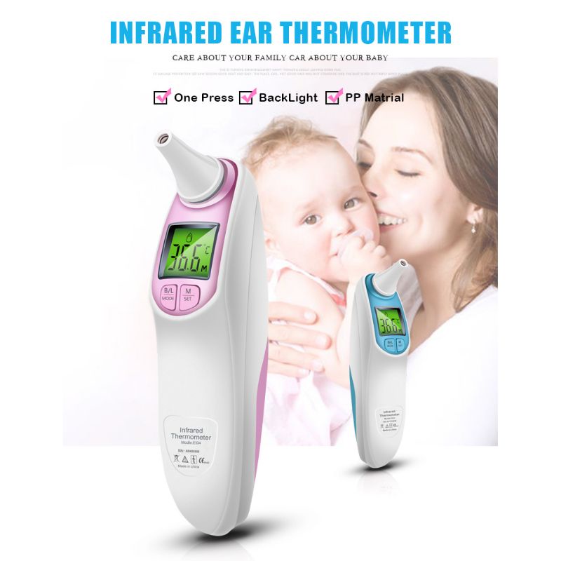 Digital Infrared Ear Thermometer Blacklit LCD - Blue