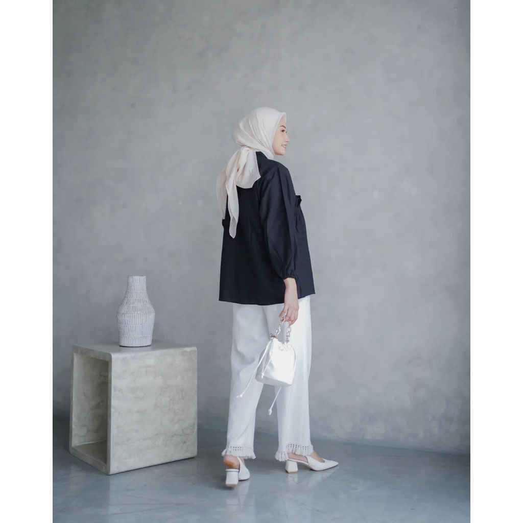 Cantika Top Shirt Kemeja Saku Remple Blouse Oversize Katun Paris Atasan Wanita