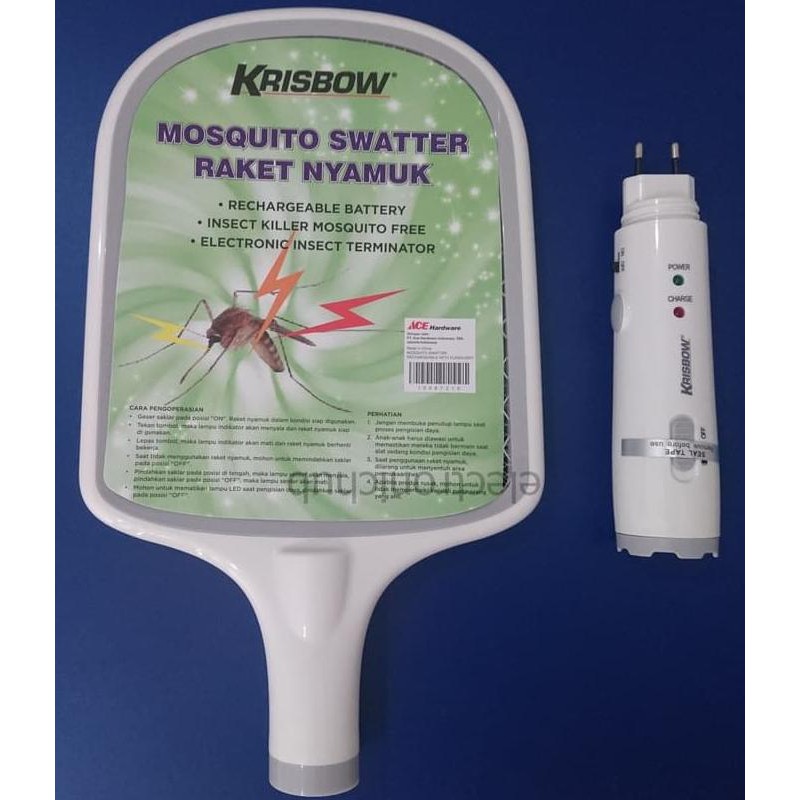 Pasti Ready Krisbow - Raket Nyamuk + Senter Recharge Tanpa Baterai / Ace Hardware