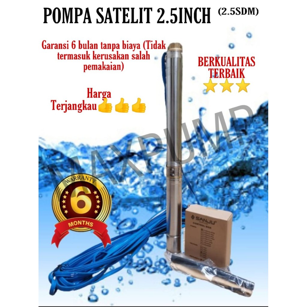 MAXPUMP 2.5SDM1.5/12 KABEL 25M Pompa Air Satelit Sumur Dalam 2.5Inch Pompa Submersible dengan kabel 25meter