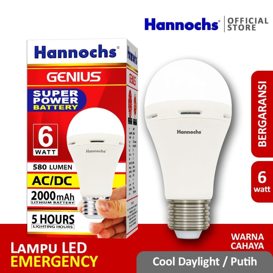 Hannochs Genius Lampu Emergency Hannochs Bohlam LED Bulb Hannochs 6W