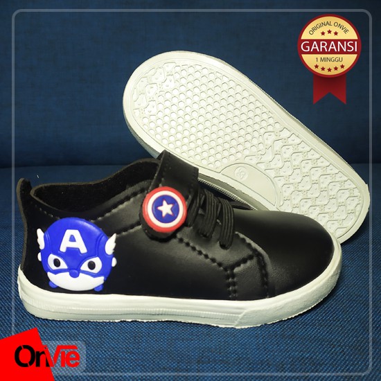 Sepatu Sneaker Anak Laki-laki Hitam Putih Motif Hero Avenger | Sepatu Sekolah Anak SD Onvie