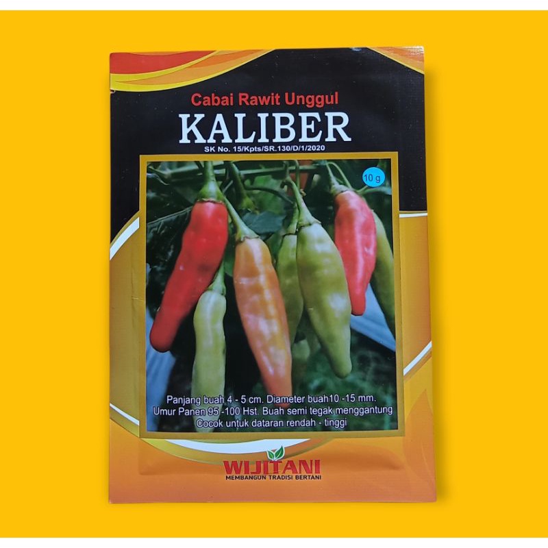 BENIH BIBIT CABAI KALIBER RAWIT 10 gram , umur panen 95 - 100 hst , panjang buah 4-5 cm . CABE KALIB