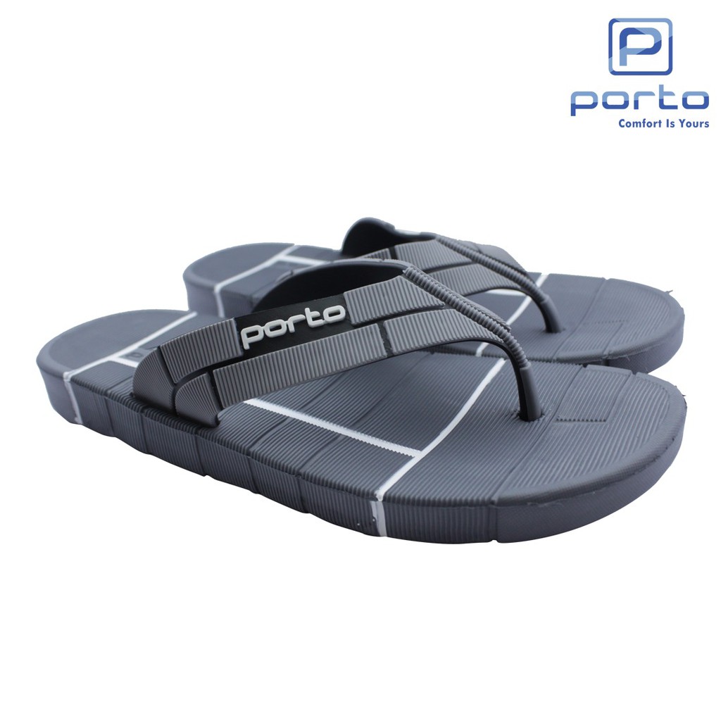 Porto - Sandal Sepatu Pria Sandal Jepit Empuk Sandal Karet 1034M-GREY