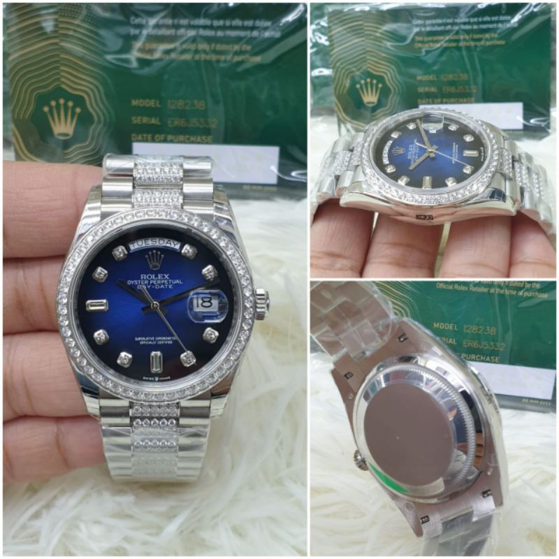 Rolex President Day-Date 36MM Blue Dial Diamond EWF SS 904L Swiss 1:1 Best Edition