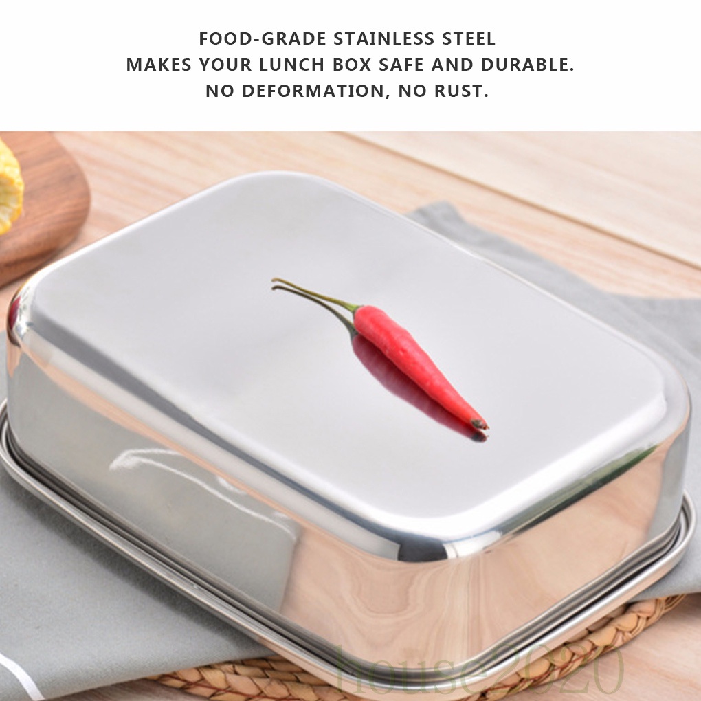 [house2020]Multi-layers Bento Lunch Box Student Stainless Steel Square Food Storage Container for Student