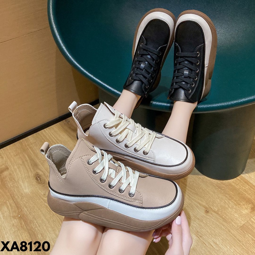 SEPATU SNEAKERS WANITA BOOTS KEKINIAN MODE TERBARU ANTI RIBET HIGHCUT WARNA BASIC BAHAN PU IMPORT A8120