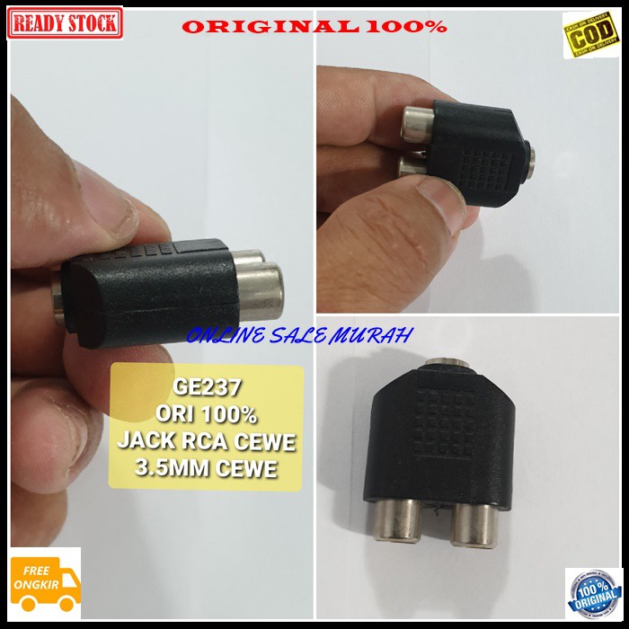 G237 Jack 3,5 mm cewe jek rca cewe adapter konektor sambungan splitter audio sound extension penyambung suara headset headphone converter female male canon aux dvd ampli stereo original  JACK 3,5 MM CEWE DAN RCA CEWE  BISA DIPAKAI BOLAK BALIK RCA KE 3,5MM