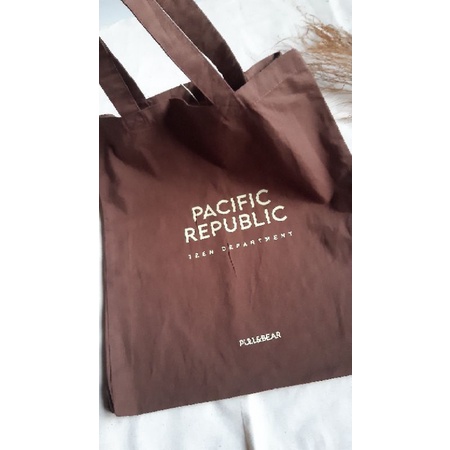 TOTE BAG PULL AND BEAR PASIFIC REPUBLIC ORIGINAL NEW BROWN TAS TOTE PULL&BEAR ASLI BARU WARNA COKLAT