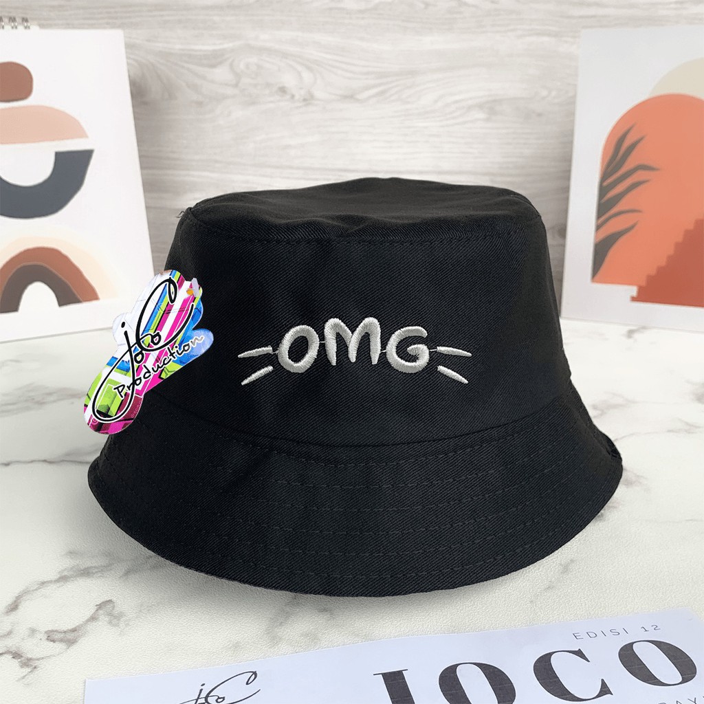 JOLIECOLLECTIONS.ID TOPI ANAK BUCKET OMG - TOPI BALITA UNISEX BUCKET BORDIR OMG-Bucket OMG Hitam