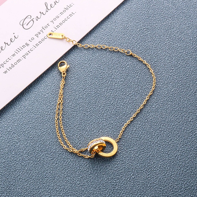 Gelang Tangan Cincin Gandeng Roma Wanita Titanium Korea Trendi Anti Karat
