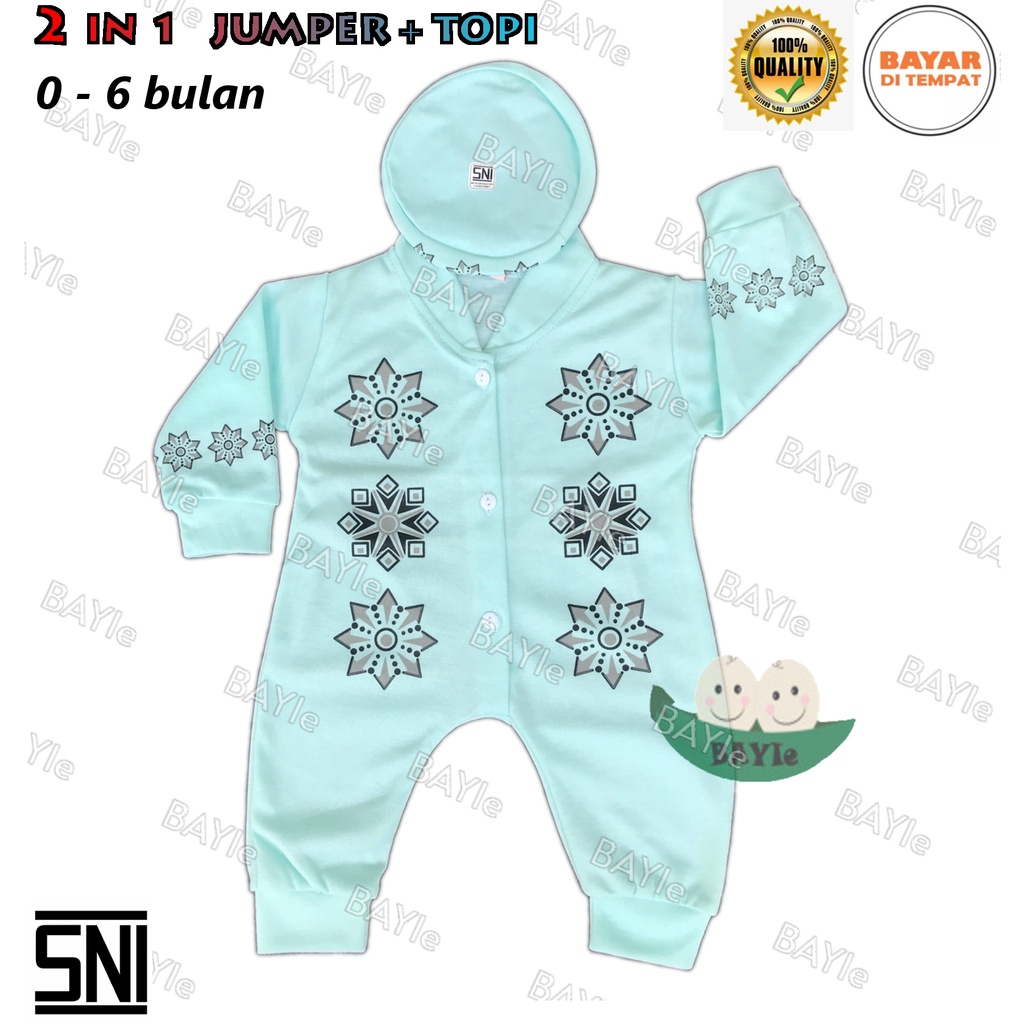 BAYIe - Baju Koko/Muslim+Kopiah/Peci Anak/Bayi Laki-Laki JUMPER/Hansop/Romper LITTLE SNI 0-6 bulan-BIRU