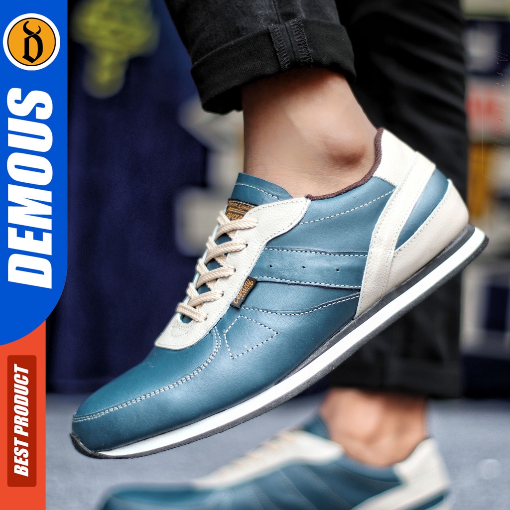 Sepatu Sneakers Pria Sepatu Casual Pria Kulit Asli Sepatu Kerja Kuliah Kondangan Sepatu Hitam Pria DEMOUS JELAL