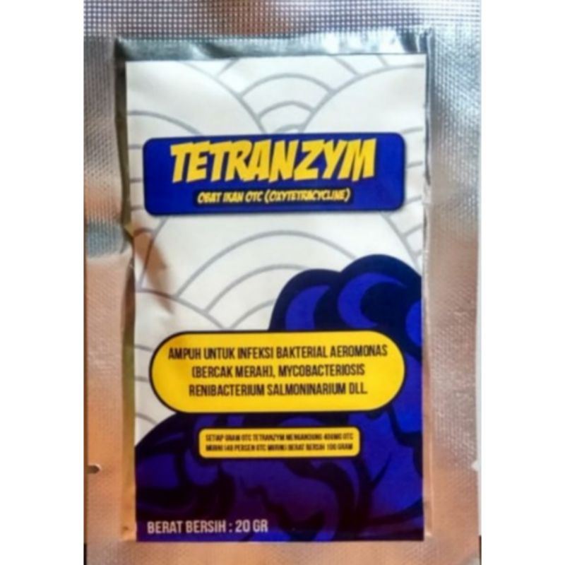 OBAT IKAN OTC MERK TETRANZYM OXYTETRACYCLINE OKSITETRASIKLIN 20 GRAM OBAT IKAN HIAS