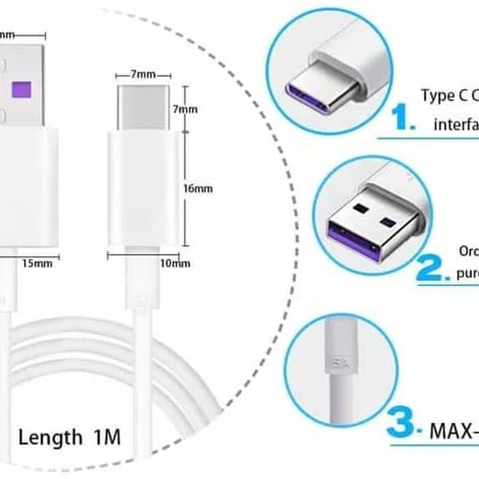 Kabel Data Huawei USB Type C 5A Super Charge P30 / P30 Pro Original