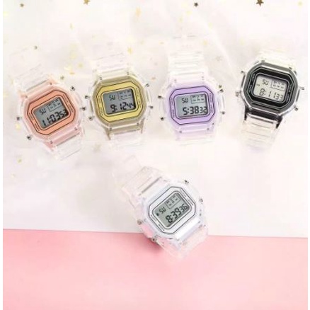 Jam Tangan Wanita Fashion Korea Style Digital Sport LNR-1175 tali transparan