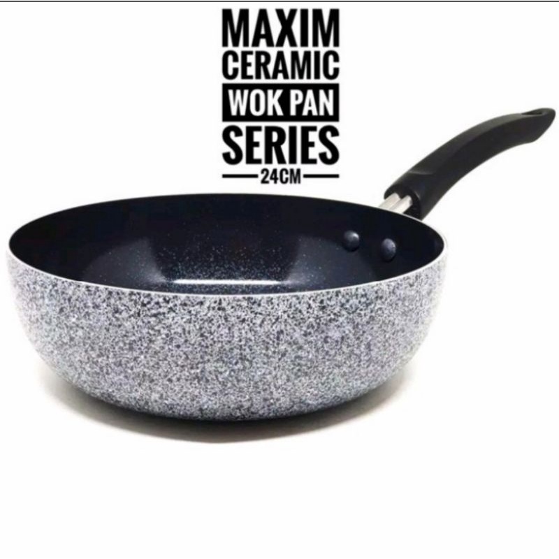 maxim ceramic wok pan series 28cm/maxim neostone deep wok marble ceramic wajan penggorengan anti lengket