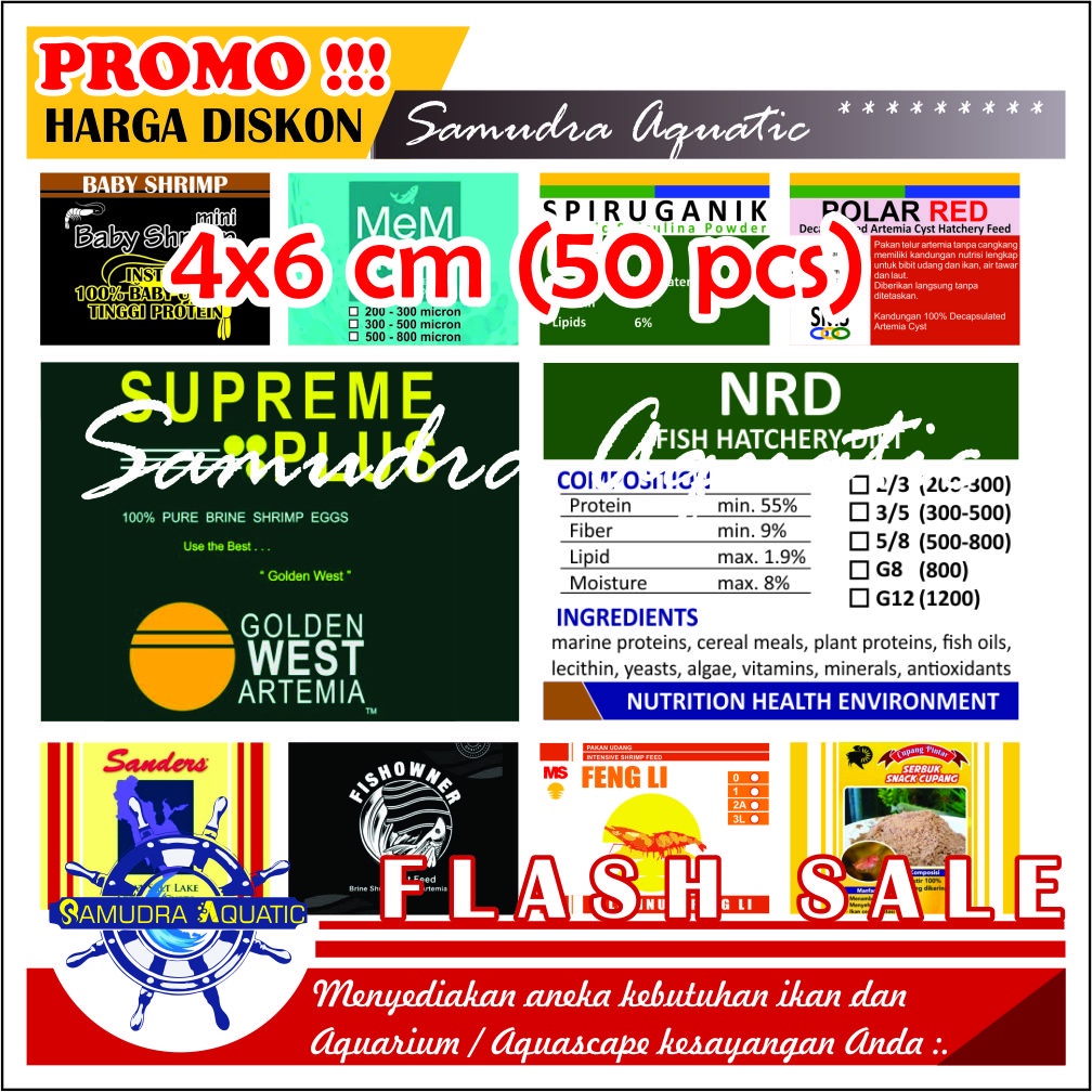 Stiker Kemasan Repack 4x6 (Mem Prime, Artemia Supreme, Fish Owner, NRD, Polar Red, Spirulina, Baby Shrimp, Fengli)