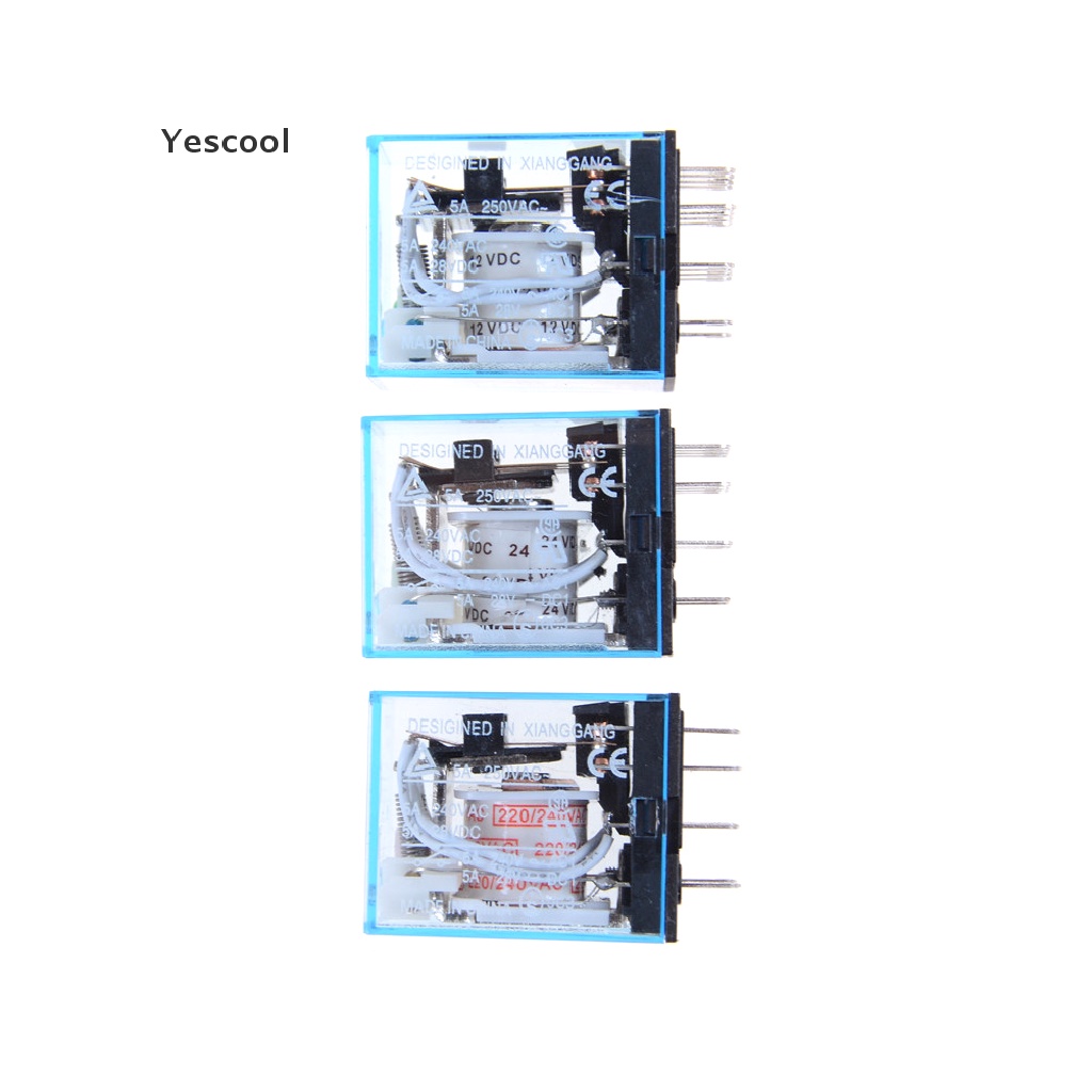 Yescool MY4NJ Coil Power Relay DIN Rail Mount 14 Pin 4PDT 12v / 24v / 220v Dengan Socket