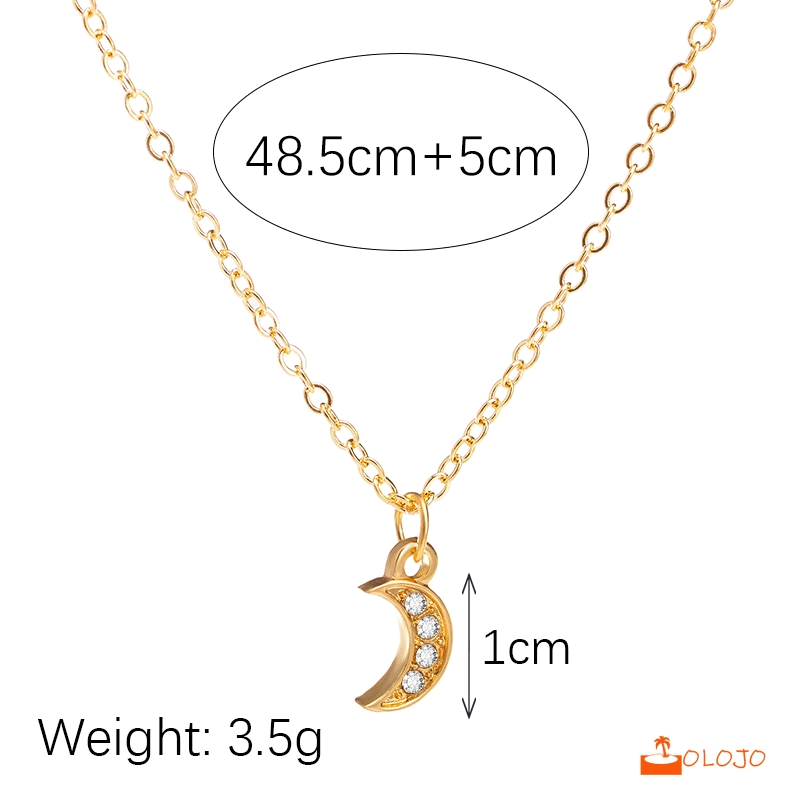 OLOJO  Moon Pendant Necklace Rhinestone Jewelry Dengan Rantai Pendek Klavikula Kalung Berlian Chain