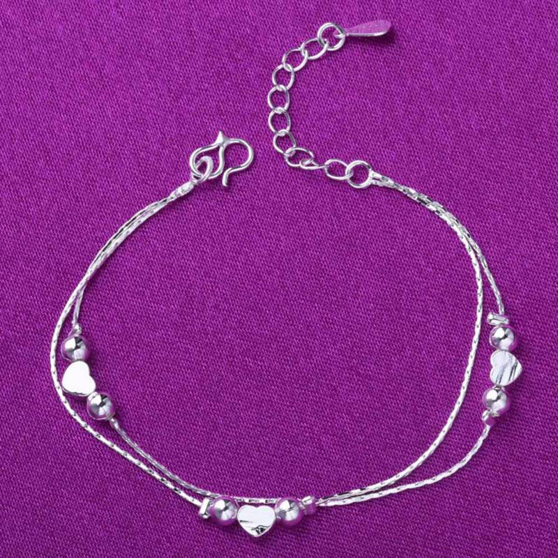 Fancyqube  925 Silver Women Double Love Anklet Jewelry