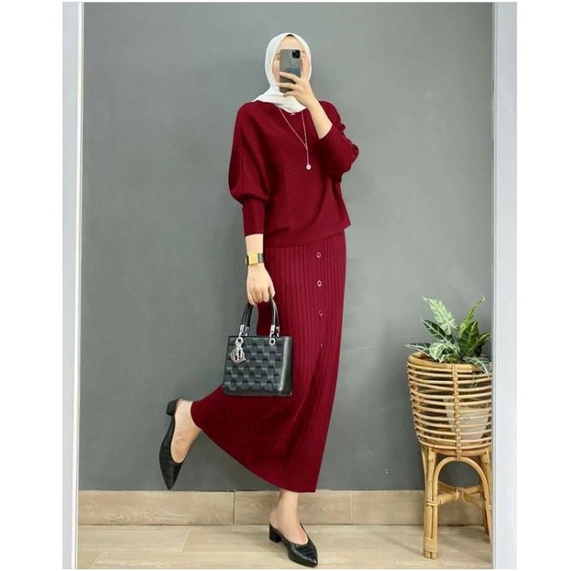 HOPYLOVY JUMBO Setelan Wanita Kekinian Mango Knit Set Anya Jumbo