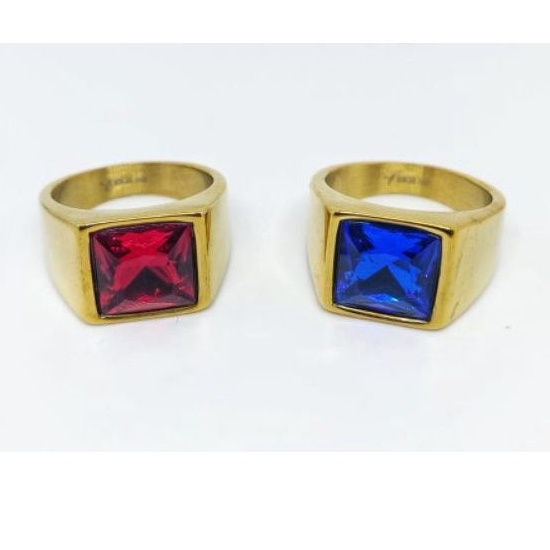 Cincin batu merah delima titanium pria super keren anti karat selamanya