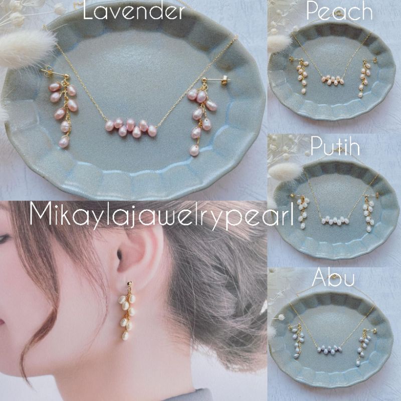 Mutiara Lombok|Set kalung anting mutiara Lombok|Anting mutiara air tawar|Perhiasan mutiara asli lomb