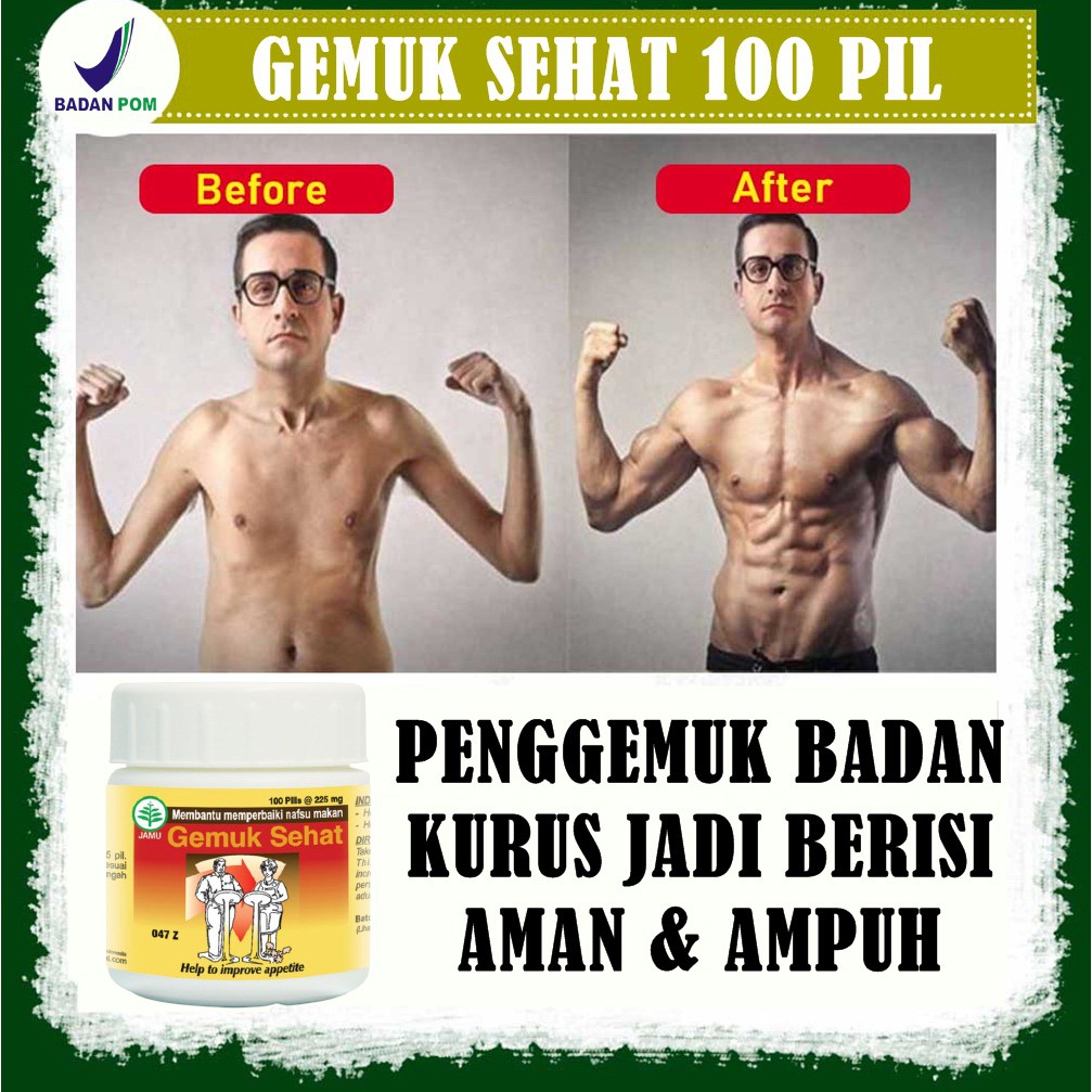 BPOM obat penggemuk badan dewasa pria ideal Gemuk sehat 100 pil Borobudur Herbal