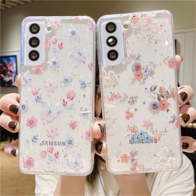 Soft Case Tpu Transparan Motif Print Bunga Compatible for Iphone 13 12 Pro Max 12 11 Pro Max X Xr Xs Se 2020 Max 8 7 Plus 13 Mini Flower Printing Series Full Picture Phone Case Transparent TPU Soft Silicone Protective Cover