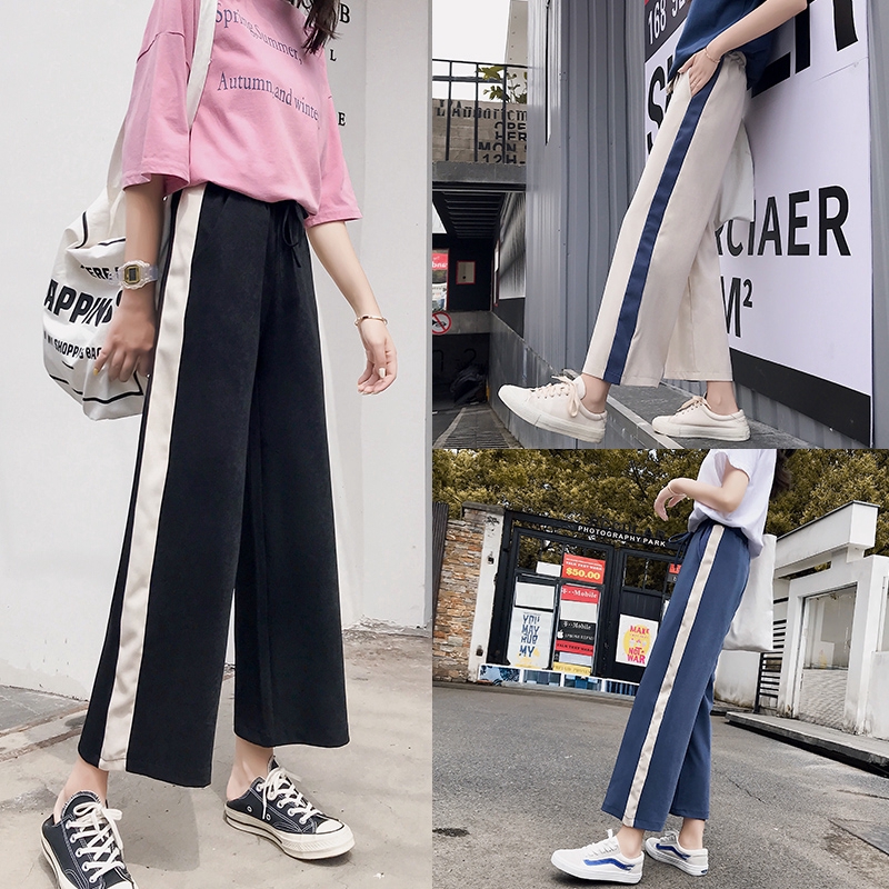 Stripe Wide Leg Pants Celana Bahan Jogger Ins Celana Stripe Wide Leg Pants Celana Bahan Jogger Ins Celana